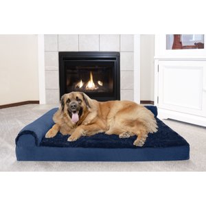 FurHaven Plush Deluxe Chaise Orthopedic Cat & Dog Bed with Removable Cover, Deep Sapphire, Jumbo Plus