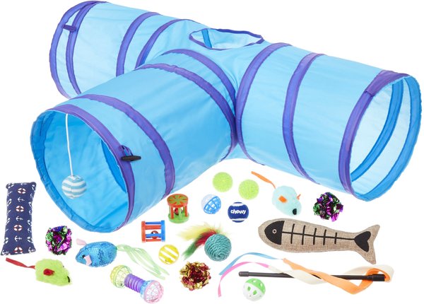 Frisco Plush, Teaser, Ball & Tri-Tunnel Variety Pack Cat Toy with Catnip, 20 count, Blue/Purple slide 1 of 3