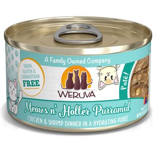 Weruva Classic Cat Meows n' Holler PurrAmid Chicken & Shrimp Pate Canned Cat Food, 3-oz can, case of 12