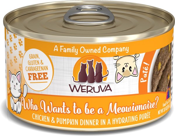 Weruva Classic Cat Who Want To Be A Meowionaire Chicken & Pumpkin Pate Canned Cat Food, 3-oz can, case of 12 slide 1 of 7