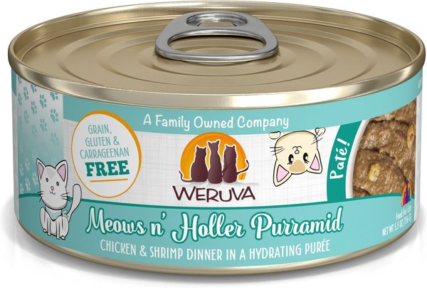 Weruva Classic Cat Meows n' Holler PurrAmid Chicken & Shrimp Pate Canned Cat Food, 5.5-oz can, case of 8 slide 1 of 7