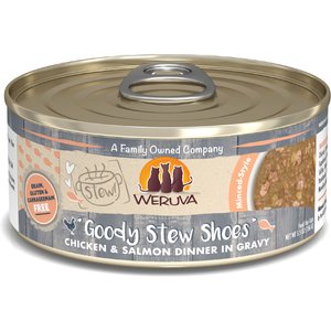 Weruva Classic Cat Goody Stew Shoes Chicken & Salmon in Gravy Stew Canned Cat Food, 5.5-oz can, case of 8