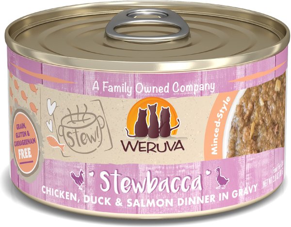 Weruva Classic Cat Stewbacca Chicken, Duck & Salmon in Gravy Stew Canned Cat Food, 2.8-oz can, case of 12 slide 1 of 7