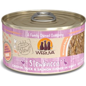 Weruva Classic Cat Stewbacca Chicken, Duck & Salmon in Gravy Stew Canned Cat Food, 2.8-oz can, case of 12