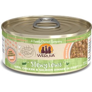 Weruva Classic Cat Stewy Lewis Lamb, Chicken & Salmon in Gravy Stew Canned Cat Food, 5.5-oz can, case of 8