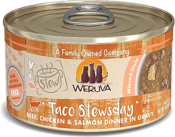 Weruva Classic Cat Taco Stewsday Beef, Chicken & Salmon in Gravy Canned Cat Food