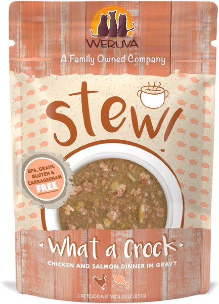 Weruva Classic Cat What a Crock Chicken & Salmon in Gravy Stew Cat Food Pouches, 3-oz pouch, 12 count slide 1 of 11
