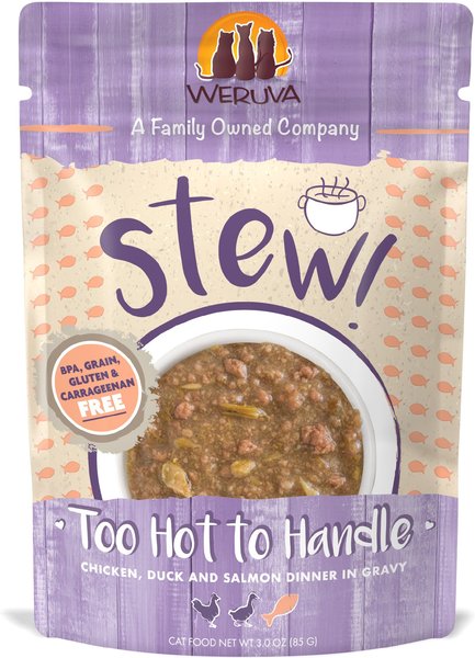 Weruva Classic Cat Too Hot to Handle Chicken, Duck & Salmon in Gravy Stew Cat Food Pouches, 3-oz pouch, 12 count slide 1 of 9
