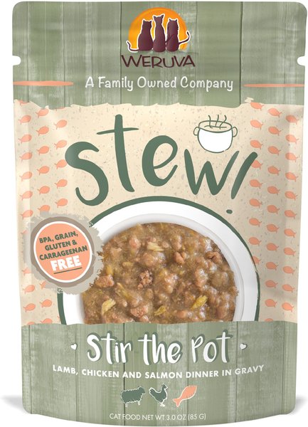 Weruva Classic Cat Stir the Pot with Lamb, Chicken & Salmon in Gravy Stew Cat Food Pouches, 3-oz pouch, 12 count slide 1 of 9