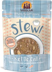 Weruva Classic Cat Kettle Call Beef, Chicken & Salmon in Gravy Stew Cat Food Pouches, 3-oz pouch, 12 count
