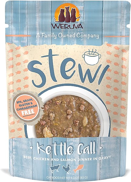 Weruva Classic Cat Kettle Call Beef, Chicken & Salmon in Gravy Stew Cat Food Pouches, 3-oz pouch, 12 count slide 1 of 11