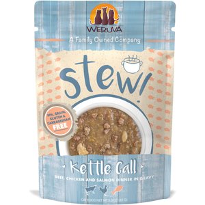 Weruva Classic Cat Kettle Call Beef, Chicken & Salmon in Gravy Stew Cat Food Pouches, 3-oz pouch, 12 count