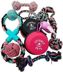 Otterly Pets Assorted Pink Boutique Rope Dog Toys, Bowls & Poop Bag Dispenser, 9 count