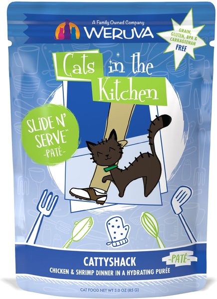 Weruva Cats in the Kitchen Cattyshack with Chicken & Shrimp Pate Grain-Free Cat Food Pouches, 3-oz pouch, case of 12 slide 1 of 7