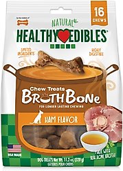 Nylabone Healthy Edibles Broth Bone Ham Flavor Dog Treats, 16 count