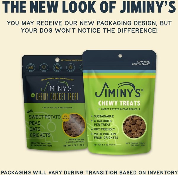 Jiminy's Cricket Peas & Sweet Potato Recipe Chicken-Free Dog Treats, 6-oz bag