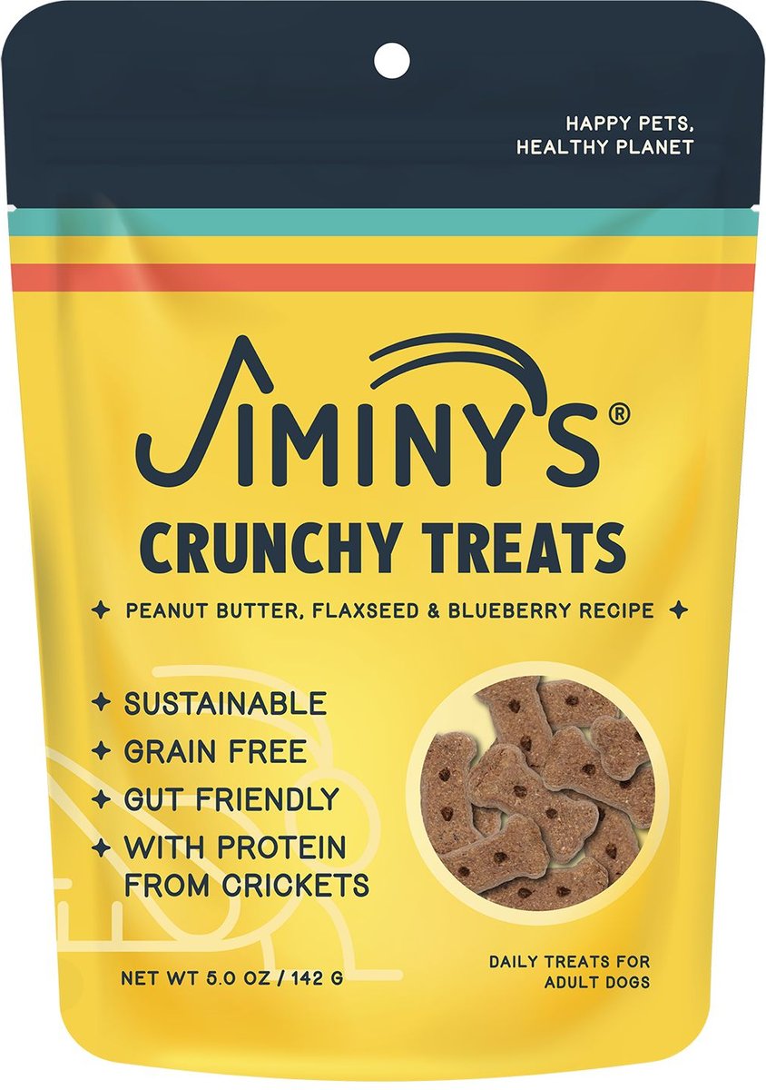 Jiminy's Grain-Free Cricket Cookie Peanut Butter & Blueberry Recipe Dog Treats, 5-oz bag