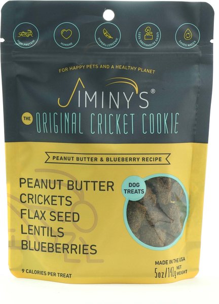 Jiminy's Grain-Free Cricket Cookie Peanut Butter & Blueberry Recipe Dog Treats, 5-oz bag slide 1 of 8