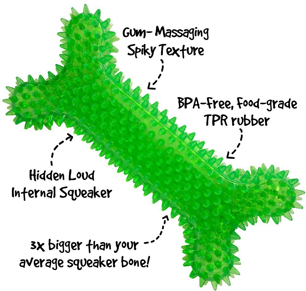 GNAWSOME Spikey MegaBone Dog Toy, Color Varies, 11.5in