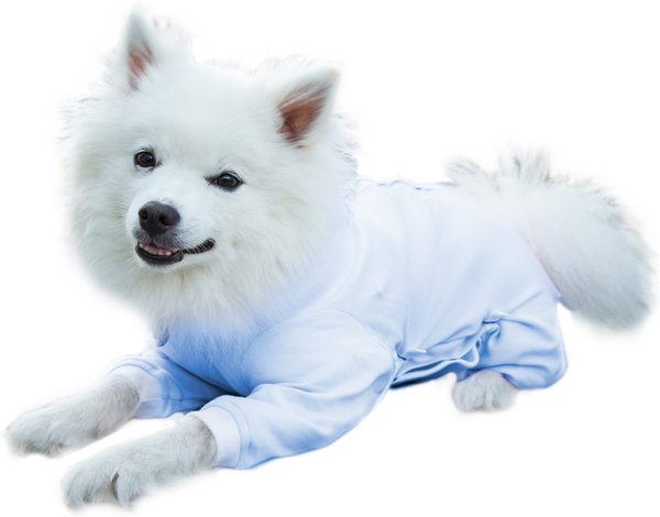 Tulane's Closet Cover Me by Tui Adjustable Fit Long Sleeve Step-Into Dog Onesie, Blue, XX-Small slide 1 of 2