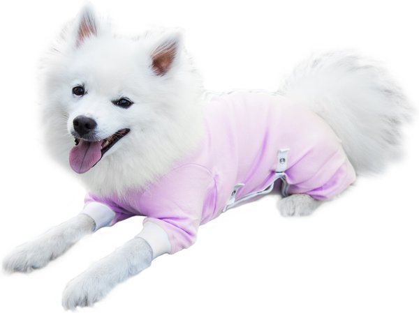 Tulane's Closet Cover Me by Tui Adjustable Fit Short Sleeve Step-Into Dog Onesie, Pink, Small slide 1 of 2