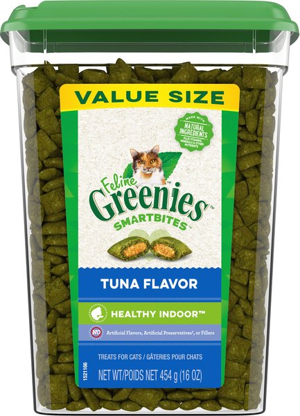 Greenies Feline SmartBites Healthy Indoor Natural Tuna Flavor Soft & Crunchy Adult Cat Treats, 16-oz tub slide 1 of 9