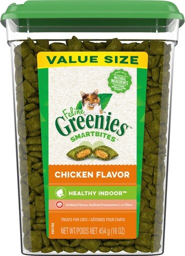 Feline Greenies Smartbites Healthy Indoor Natural Treat for Cats, Chicken Flavor, 16-oz tub
