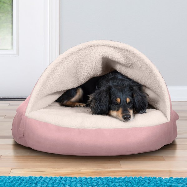 FurHaven Faux Sheepskin Snuggery Gel Top Cat & Dog Bed w/Removable Cover, Pink, 26-in slide 1 of 9