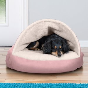 FurHaven Faux Sheepskin Snuggery Gel Top Cat & Dog Bed with Removable Cover, Pink, 26-in