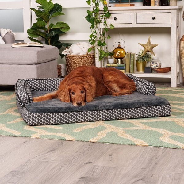 FurHaven Comfy Couch Memory Top Cat & Dog Bed with Removable Cover, Diamond Gray, Jumbo slide 1 of 9