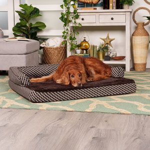 FurHaven Comfy Couch Memory Top Cat & Dog Bed with Removable Cover, Diamond Brown, Jumbo