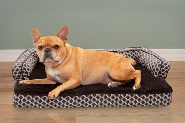 FurHaven Comfy Couch Memory Top Cat & Dog Bed w/Removable Cover, Diamond Brown, Medium slide 1 of 9