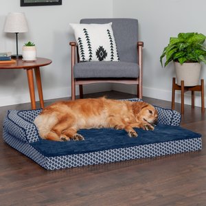 FurHaven Comfy Couch Cooling Gel Cat & Dog Bed w/Removable Cover, Diamond Blue, Jumbo