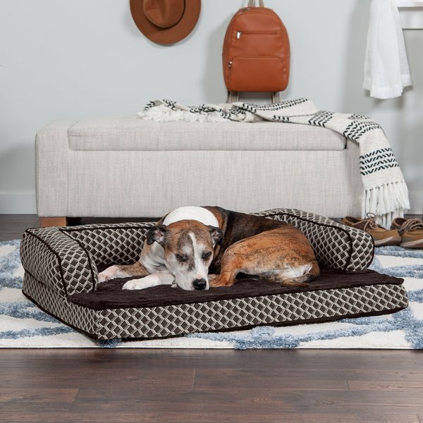 FurHaven Comfy Couch Cooling Gel Cat & Dog Bed w/Removable Cover, Diamond Brown, Large slide 1 of 9