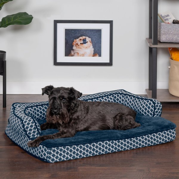 FurHaven Comfy Couch Cooling Gel Cat & Dog Bed w/Removable Cover, Diamond Blue, Medium slide 1 of 9