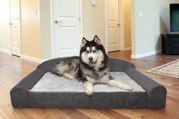 FurHaven Luxury Edition Orthopedic Bolster Cat & Dog Bed w/Removable Cover, Stone Gray, Jumbo slide 1 of 10