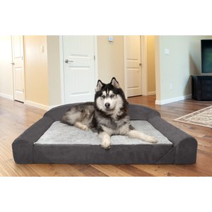 FurHaven Luxury Edition Orthopedic Bolster Cat & Dog Bed w/Removable Cover, Stone Gray, Jumbo