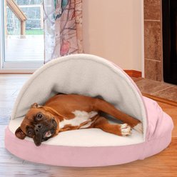 FurHaven Faux Sheepskin Snuggery Memory Top Cat & Dog Bed with Removable Cover, Pink, Large