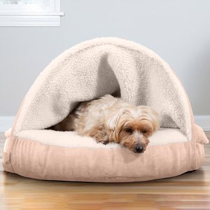 FurHaven Faux Sheepskin Snuggery Memory Top Cat & Dog Bed w/Removable Cover, Cream, Medium
