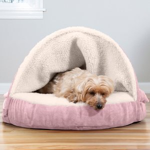FurHaven Faux Sheepskin Snuggery Memory Top Cat & Dog Bed w/Removable Cover, Pink, Medium