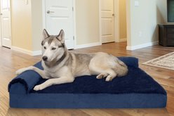 FurHaven Plush Deluxe Chaise Memory Top Cat & Dog Bed with Removable Cover, Deep Sapphire, Jumbo