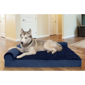 FurHaven Plush Deluxe Chaise Memory Top Cat & Dog Bed with Removable Cover, Deep Sapphire, Jumbo