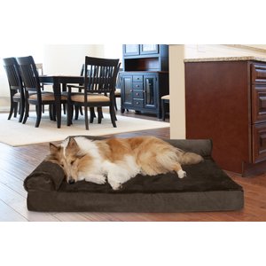 FurHaven Plush Deluxe Chaise Cooling Gel Cat & Dog Bed with Removable Cover, Sable Brown, Jumbo