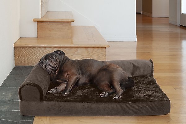 FurHaven Plush Deluxe Chaise Cooling Gel Cat & Dog Bed with Removable Cover, Sable Brown, Medium slide 1 of 7