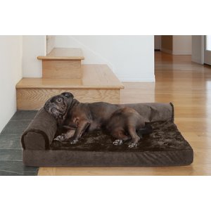 FurHaven Plush Deluxe Chaise Cooling Gel Cat & Dog Bed w/Removable Cover, Sable Brown, Medium