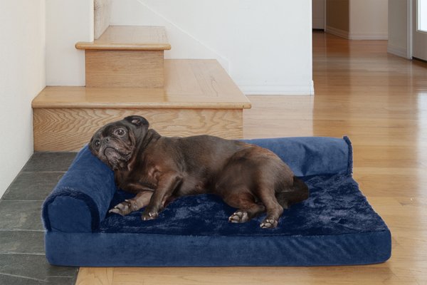 FurHaven Plush Deluxe Chaise Cooling Gel Cat & Dog Bed w/Removable Cover, Deep Sapphire, Medium slide 1 of 9