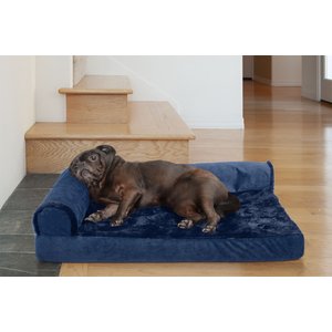FurHaven Plush Deluxe Chaise Cooling Gel Cat & Dog Bed w/Removable Cover, Deep Sapphire, Medium