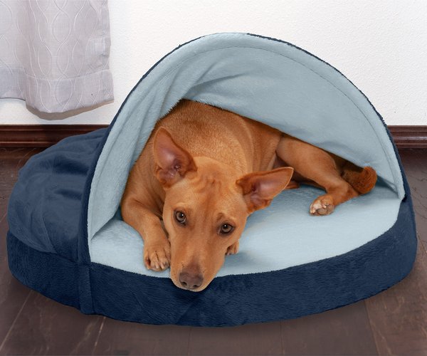 FurHaven Microvelvet Snuggery Memory Top Cat & Dog Bed w/Removable Cover, Navy, 26-in slide 1 of 9