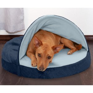 FurHaven Microvelvet Snuggery Memory Top Cat & Dog Bed w/Removable Cover, Navy, 26-in