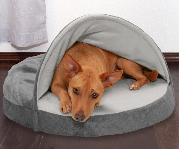FurHaven Microvelvet Snuggery Memory Top Cat & Dog Bed w/Removable Cover, Gray, 26-in slide 1 of 9